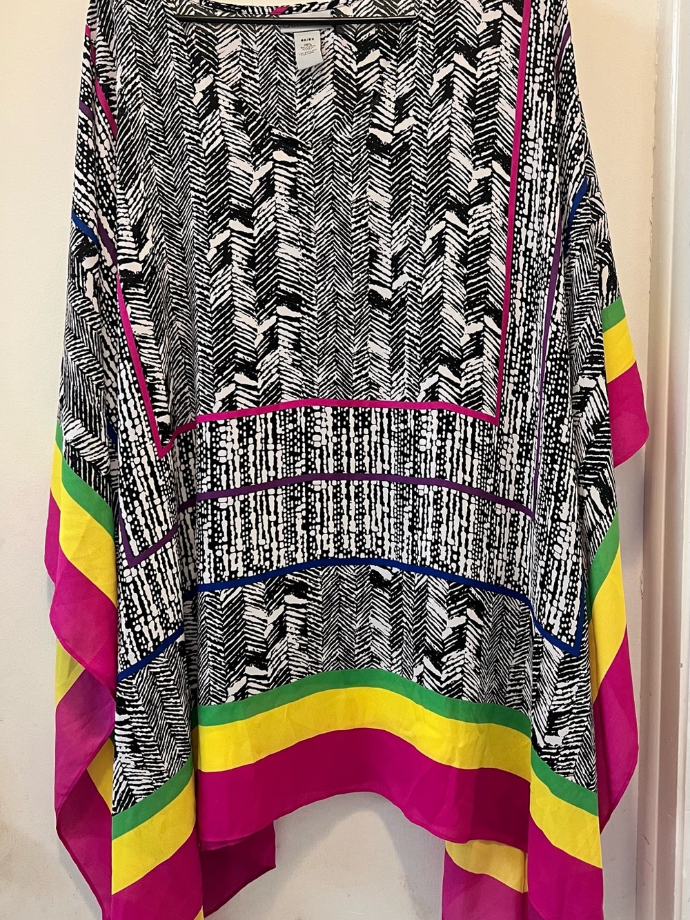 Catherines Black & White Geometric Tunic with Pink, Yellow, Green and Blue Trim